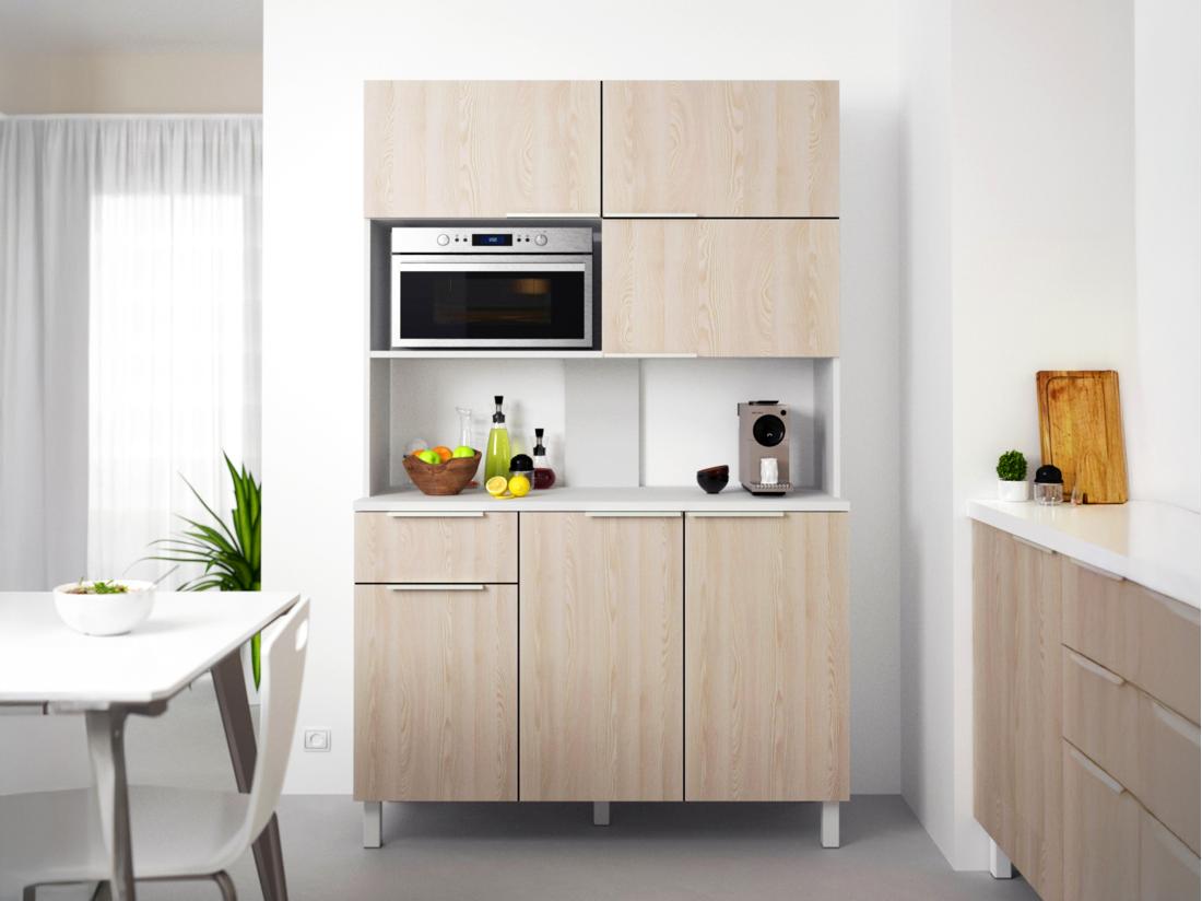 Vente Unique Buffet De Cuisine Avec 6 Portes 1 Tiroir Et 1 Niche - Naturel Clair Et Blanc - TRATTORIA