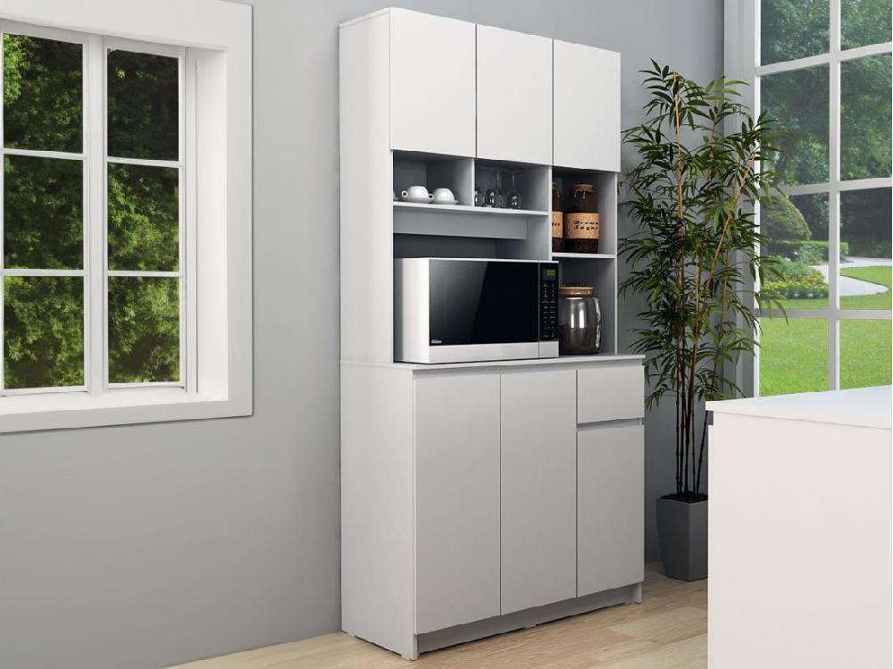 vente unique Buffet de cuisine avec 6 portes 1 tiroir et 5 niches - Blanc - NIZALI