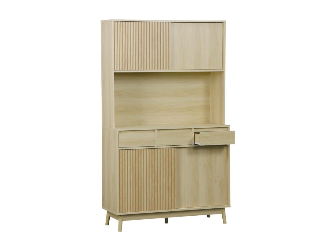 Vente Unique Buffet De Cuisine LINEAR Décor Bois 4 Portes 3 Tiroirs 110 Cm. Naturel. Pieds En Bois De Pain Revêtement Papier