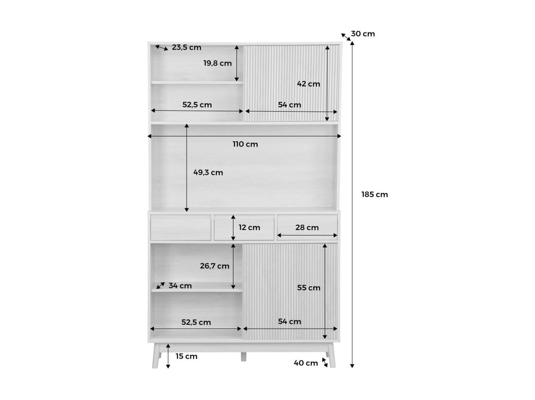 Vente Unique Buffet De Cuisine LINEAR Décor Bois 4 Portes 3 Tiroirs 110 Cm. Naturel. Pieds En Bois De Pain Revêtement Papier