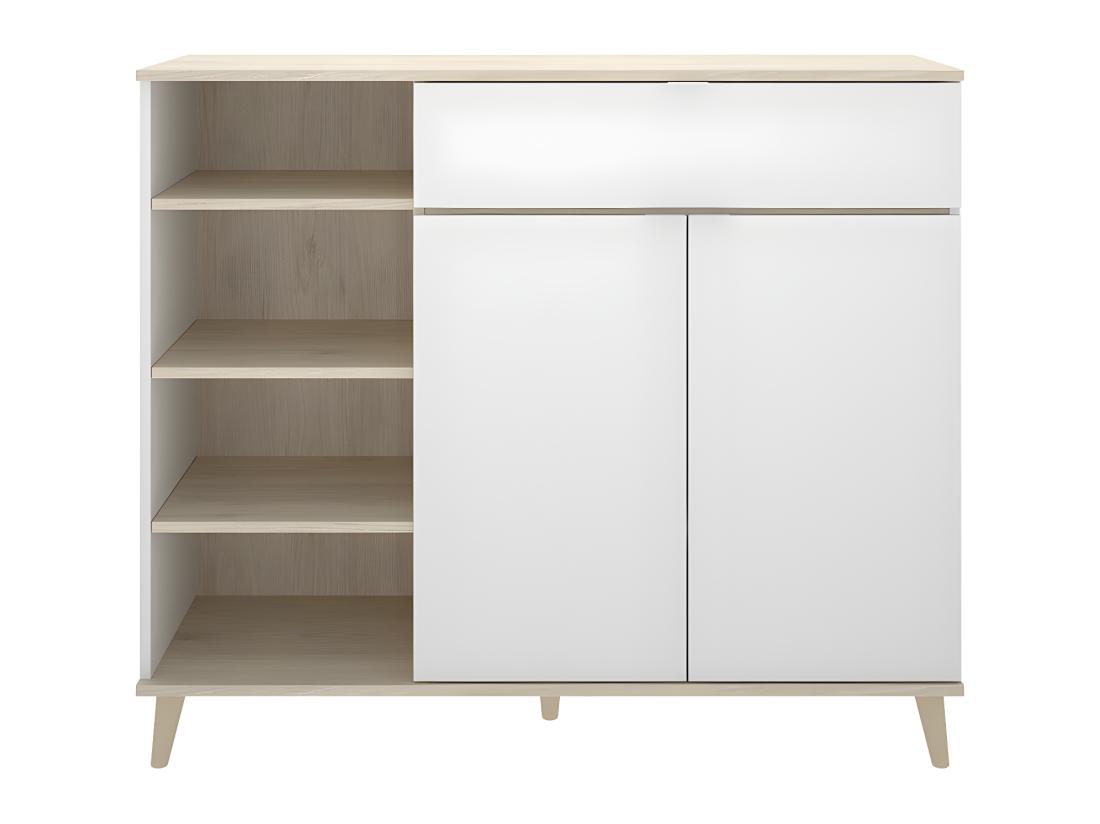 Vente Unique Buffet De Cuisine WAJDI - 2 Portes 1 Tiroir Et 4 Niches - Blanc Et Chêne