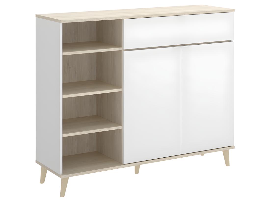 Vente Unique Buffet De Cuisine WAJDI - 2 Portes 1 Tiroir Et 4 Niches - Blanc Et Chêne