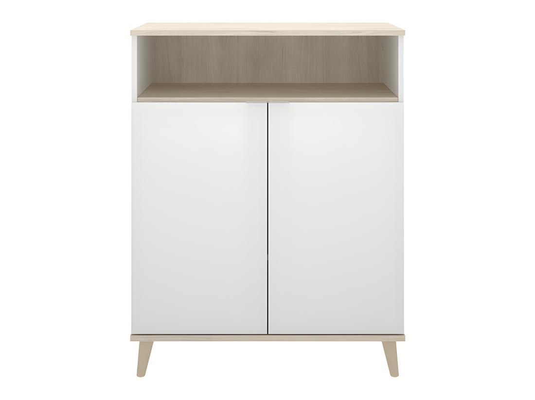 Vente Unique Buffet De Cuisine WAJDI - 2 Portes Et 1 Niche - Blanc Et Chêne
