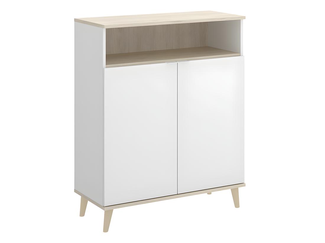 Vente Unique Buffet De Cuisine WAJDI - 2 Portes Et 1 Niche - Blanc Et Chêne