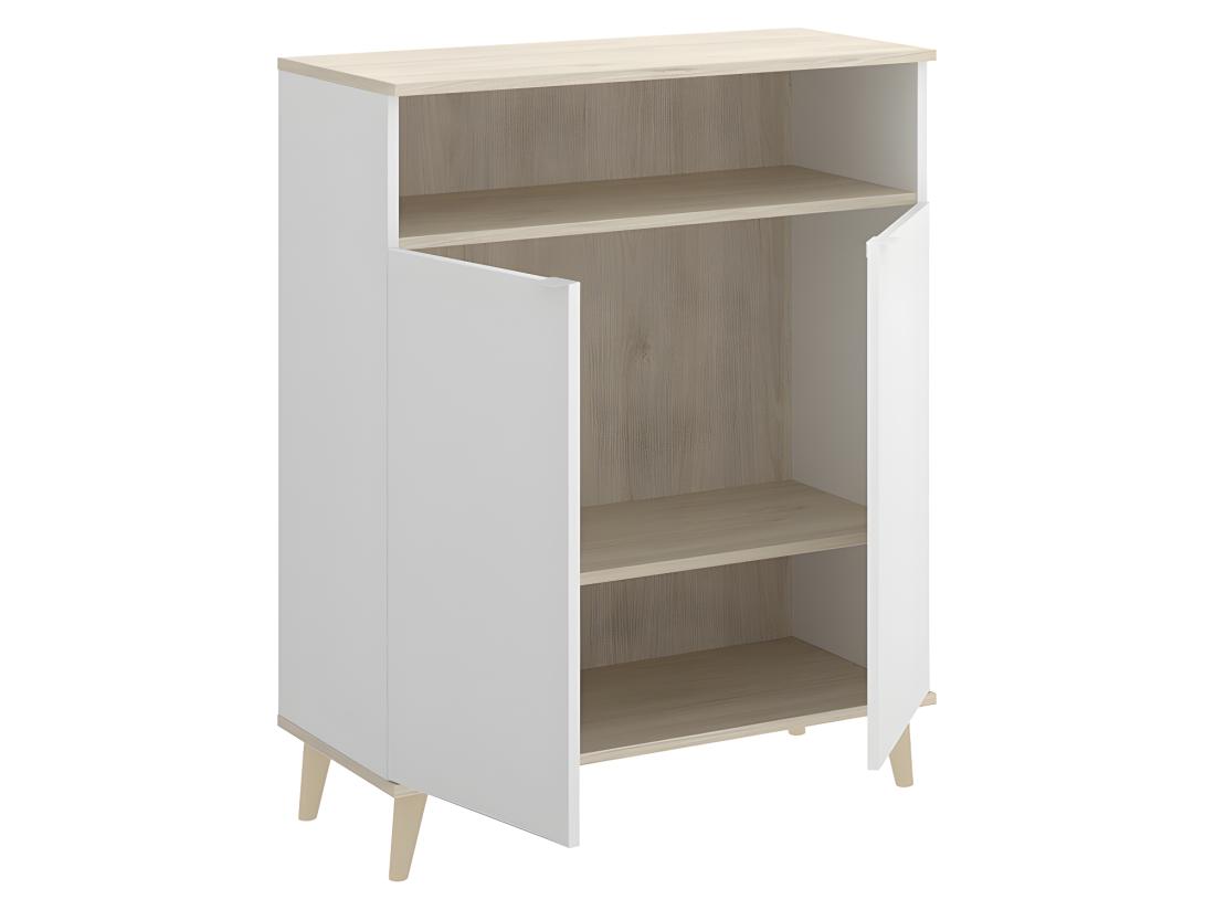 Vente Unique Buffet De Cuisine WAJDI - 2 Portes Et 1 Niche - Blanc Et Chêne
