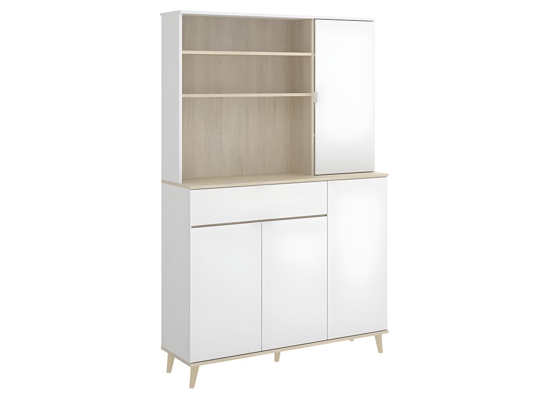 Vente Unique Buffet De Cuisine WAJDI - 4 Portes 1 Tiroir Et 3 Niches - Blanc Et Chêne