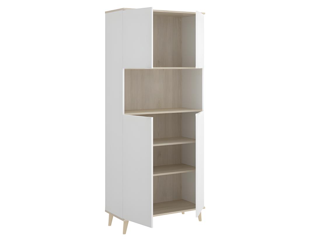 Vente Unique Buffet De Cuisine WAJDI - 4 Portes Et 1 Niche - Blanc Et Chêne