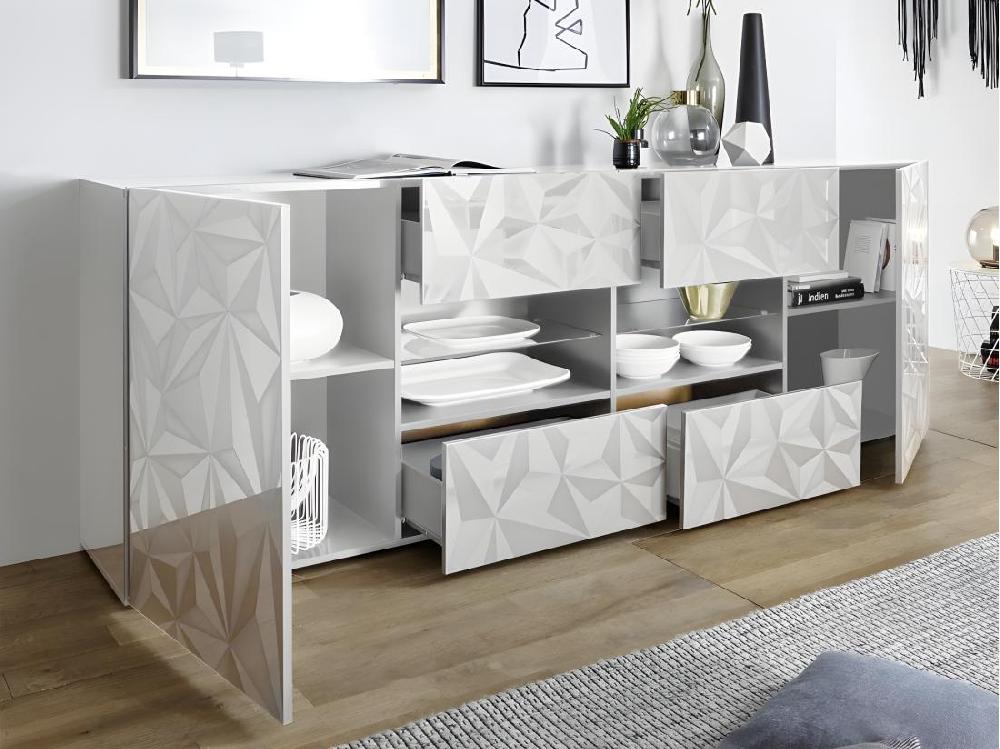 Vente Unique Buffet ERIS - 2 Portes & 4 Tiroirs - Blanc Laqué