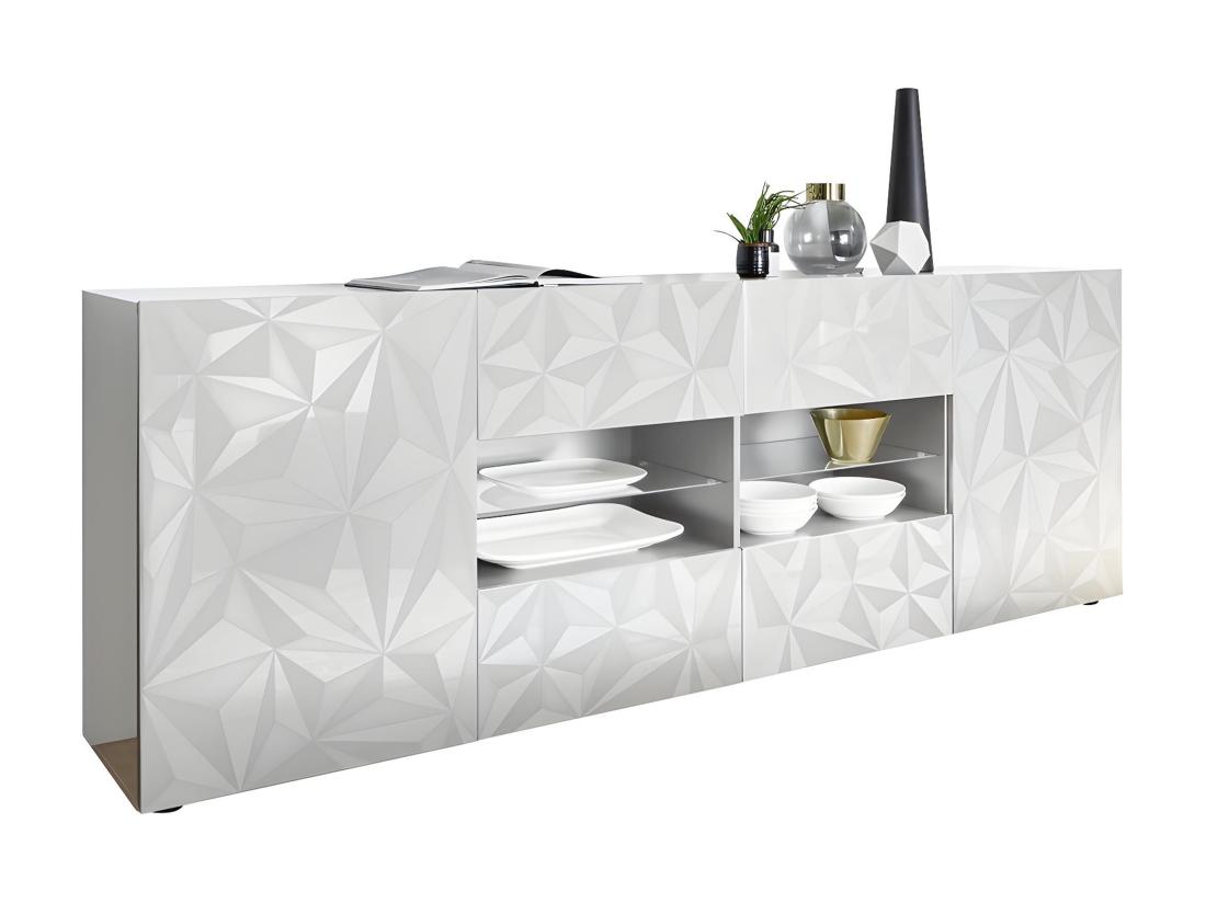 Vente Unique Buffet ERIS - 2 Portes & 4 Tiroirs - Blanc Laqué