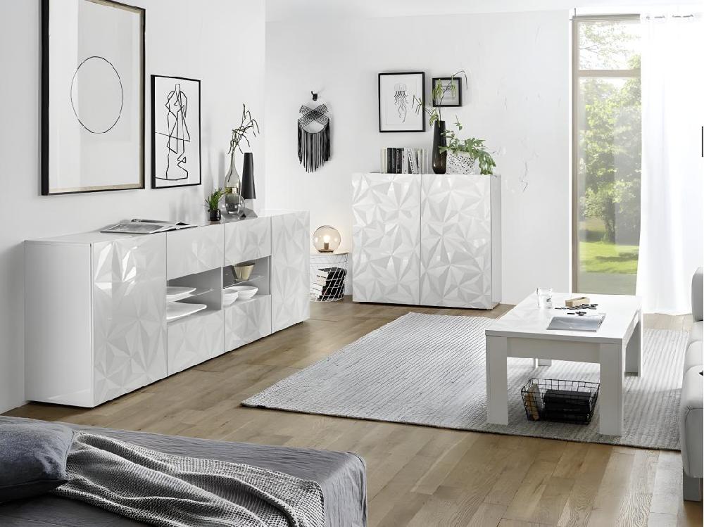 Vente Unique Buffet ERIS - 2 Portes & 4 Tiroirs - Blanc Laqué