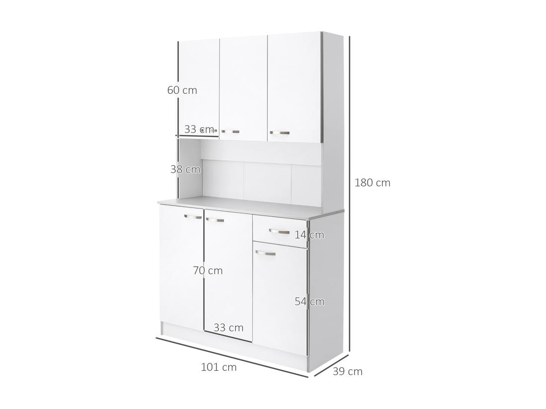 Vente Unique Buffet Haut Multi-rangement - 6 Portes Tiroir Grand Plateau - Dim. 101L X 39l X 180H Cm - Panneaux Particules Blanc Gris