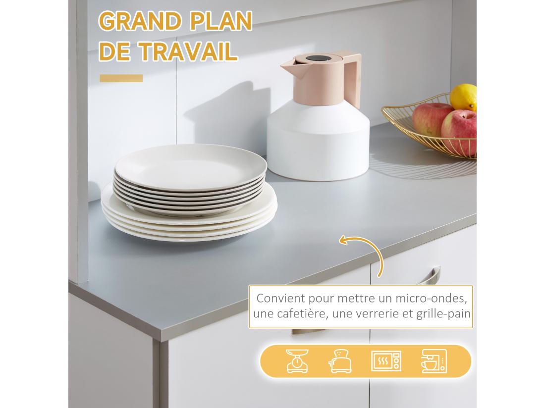 Vente Unique Buffet Haut Multi-rangement - 6 Portes Tiroir Grand Plateau - Dim. 101L X 39l X 180H Cm - Panneaux Particules Blanc Gris