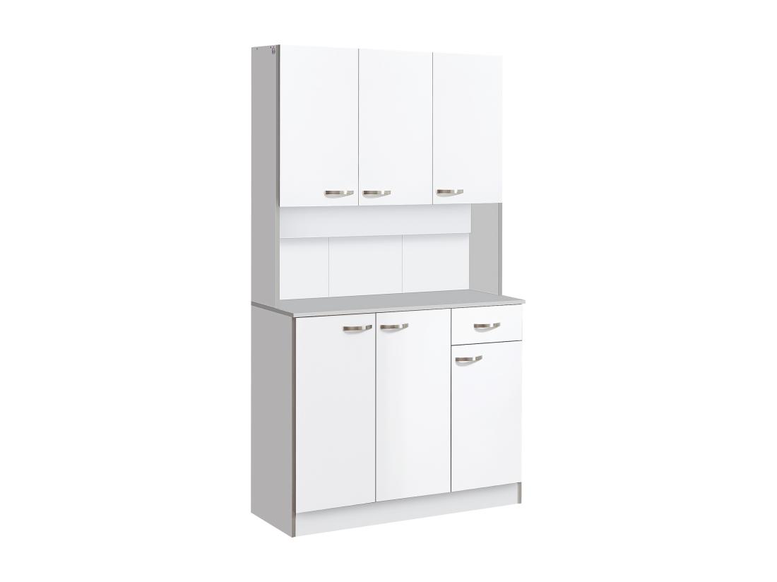 vente unique Buffet haut multi-rangement - 6 portes tiroir grand plateau - dim. 101L x 39l x 180H cm - panneaux particules blanc gris