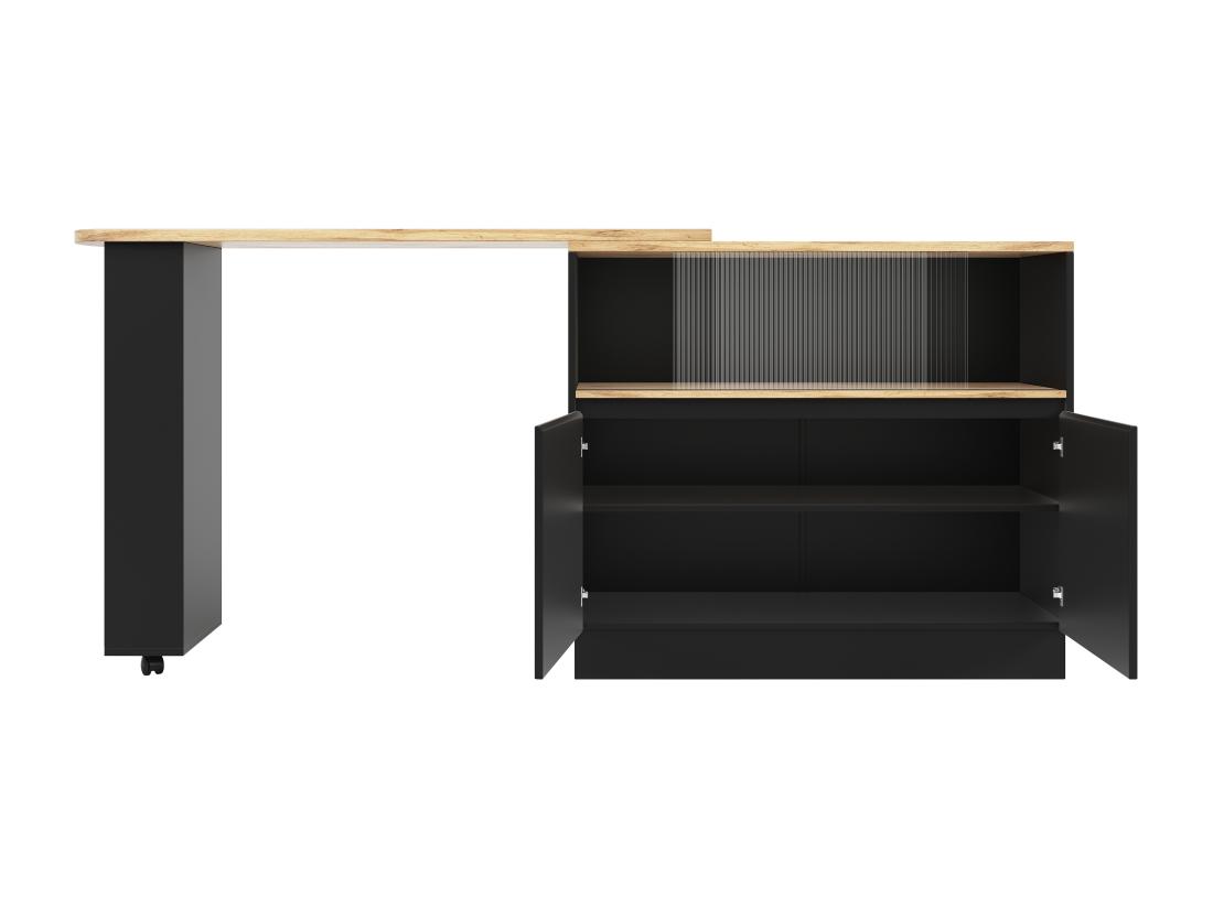 Vente Unique Buffet、Meuble De Bar Pivotant Et Escamotable En MDF - Grand Espace De Rangement - Style Contemporain - Noir