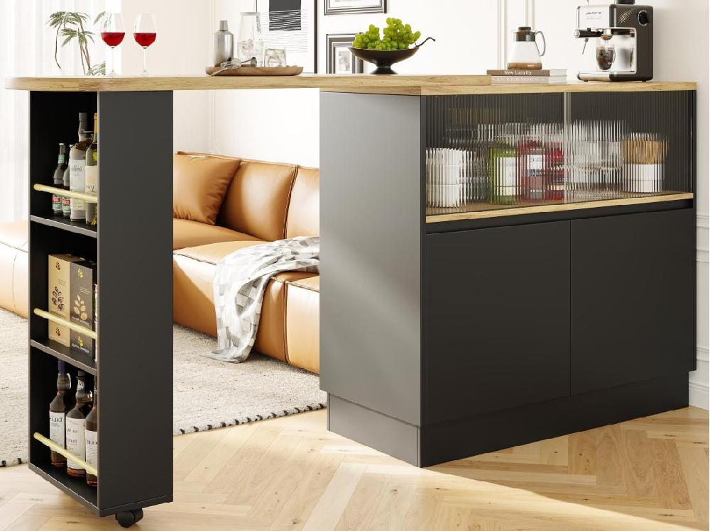 vente unique Buffet、Meuble de bar pivotant et escamotable en MDF - grand espace de rangement - style contemporain - Noir