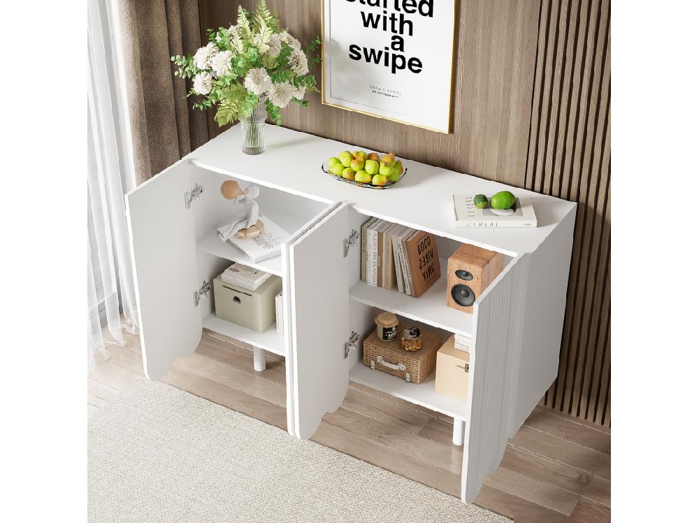 vente unique Buffet moderne - 4 portes à motif de U avec étagères - NBlancoir