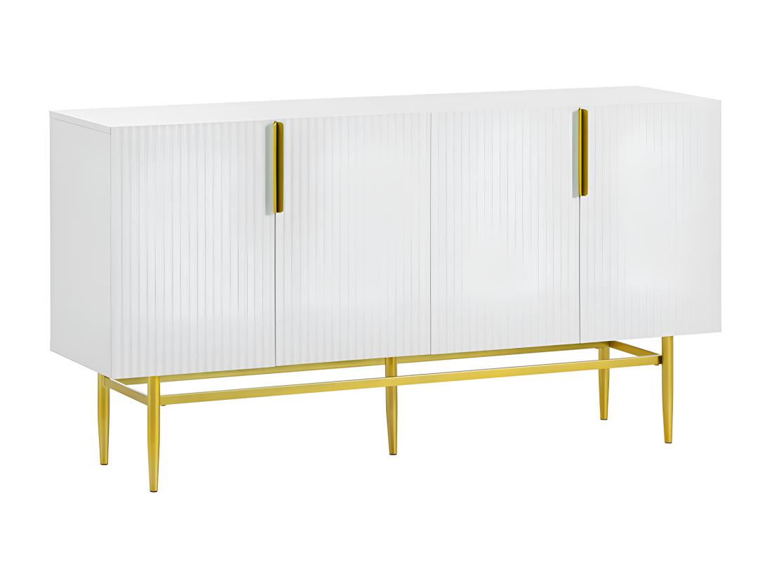 Vente Unique Buffet Moderne Et élégant - 4 Portes Avec Poignées En Métal Doré - Blanc Laqué