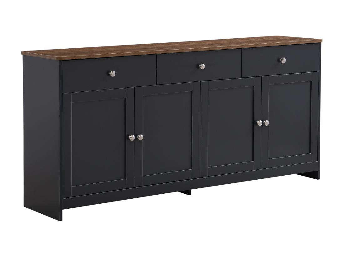 Vente Unique Buffet Pour Salon - 4 Portes Et 3 Tiroirs - Panneaux De Particules - Gris Noir