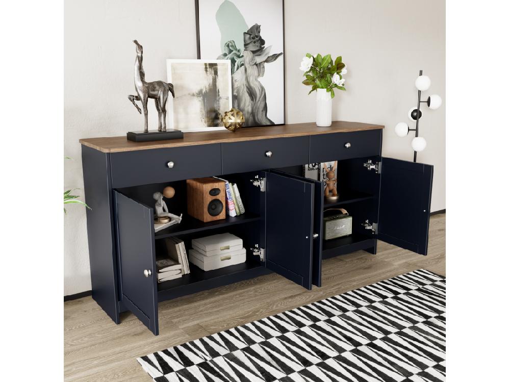 vente unique Buffet pour salon - 4 portes et 3 tiroirs - panneaux de particules - Gris noir