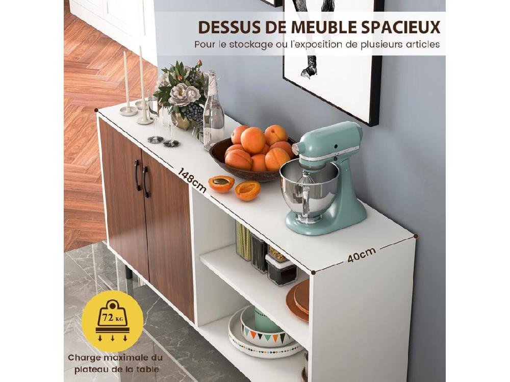 Vente Unique Buffet Salon Avec 2 Portes Et 2 Compartiments 4 Pieds Métalliques 148 X 40 X 75 Cm