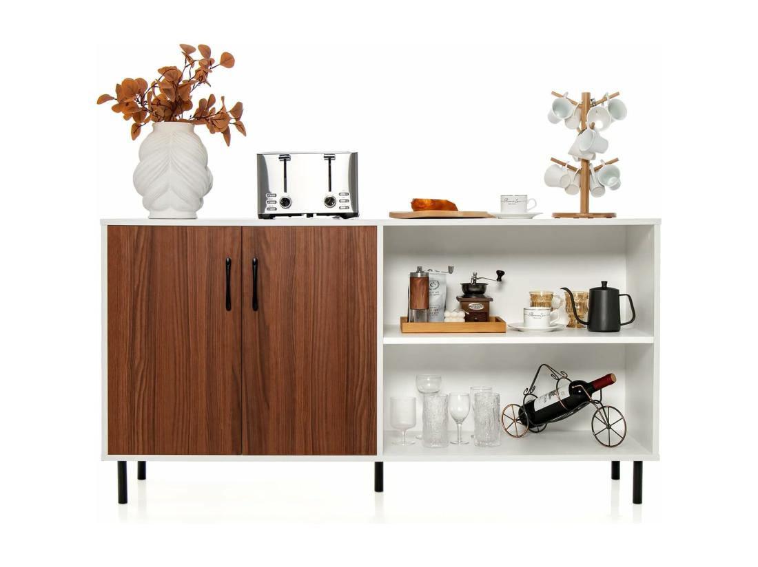 vente unique Buffet salon avec 2 portes et 2 compartiments 4 pieds métalliques 148 x 40 x 75 cm