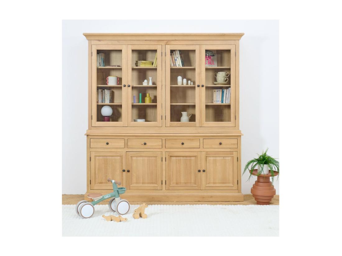 Vente Unique Buffet Vaisselier En Chêne 4 Portes Vitrées 4 Tiroirs 4 Portes Bois - VICTORIA