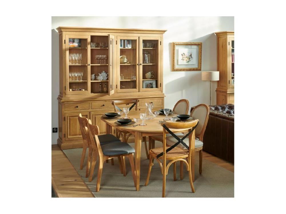 Vente Unique Buffet Vaisselier En Chêne 4 Portes Vitrées 4 Tiroirs 4 Portes Bois - VICTORIA