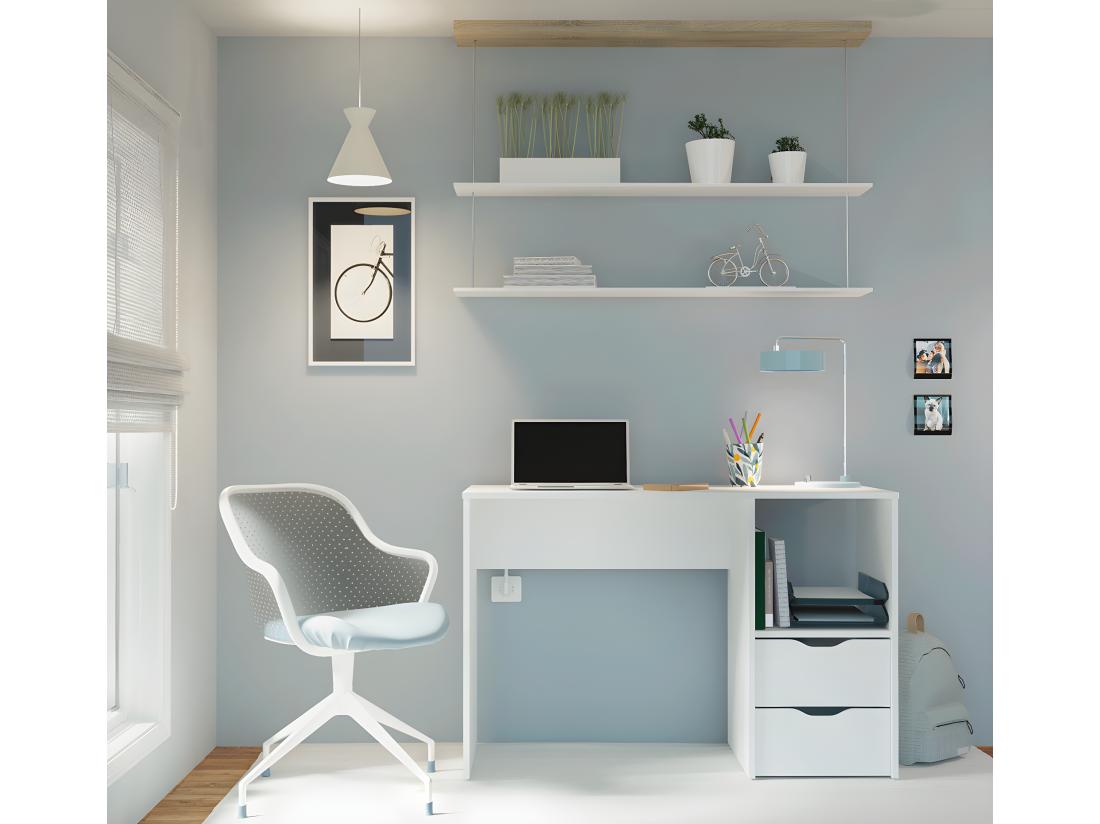 Vente Unique Bureau 2 Tiroirs Coloris Blanc - Hauteur 76 X Longueur 115 X Profondeur 50 Cm