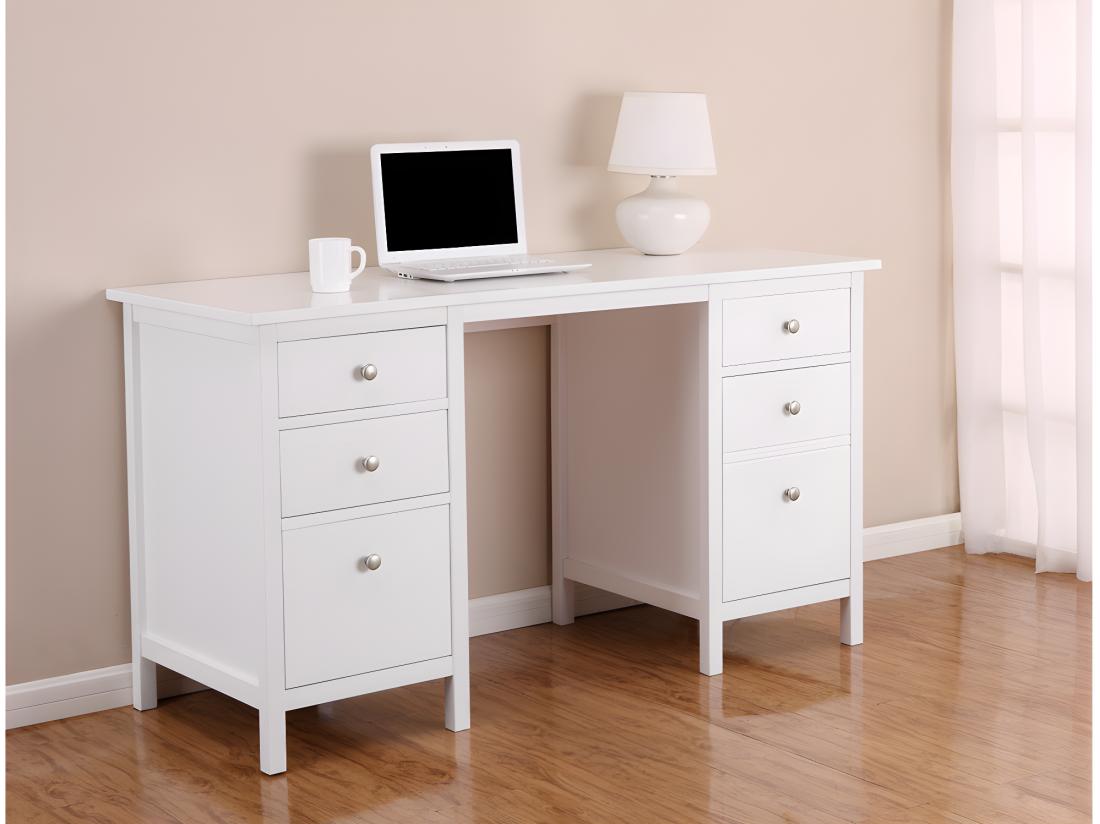 Vente Unique Bureau ALBANE - 4 Tiroirs - 1 Porte - Pin Blanc