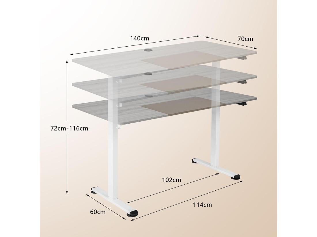 Vente Unique Bureau Assis Debout 70 X 140 Cm Bureau Électrique Réglable En Hauteur Avec Mono-Moteur Et Panneau à 2 Boutons Table Réglable Hauteur Support De Câble Crochet (Gris Clair)