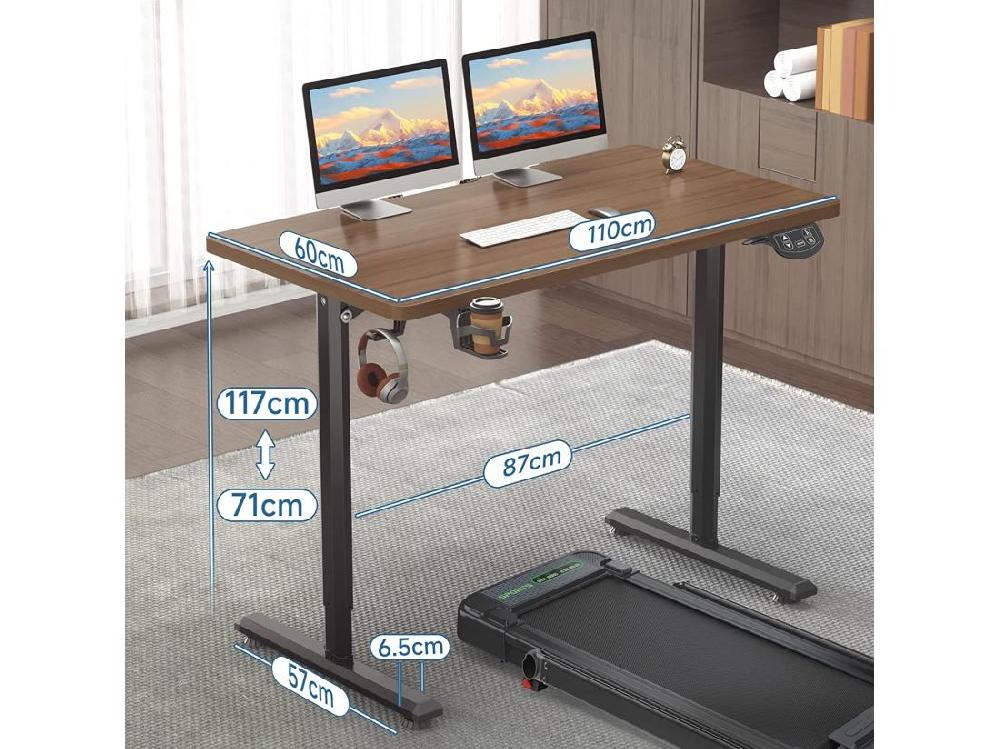 Vente Unique Bureau Assis Debout Electrique 110x60x71-117cm Bureau Ergonomique Standing Desk Réglable Panneau En Fibre De Carbone