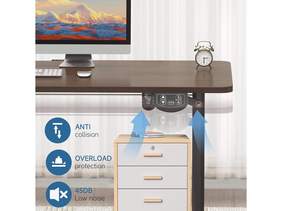 Vente Unique Bureau Assis Debout Electrique 110x60x71-117cm Bureau Ergonomique Standing Desk Réglable Panneau En Fibre De Carbone