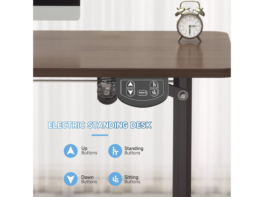 Vente Unique Bureau Assis Debout Electrique 110x60x71-117cm Bureau Ergonomique Standing Desk Réglable Panneau En Fibre De Carbone