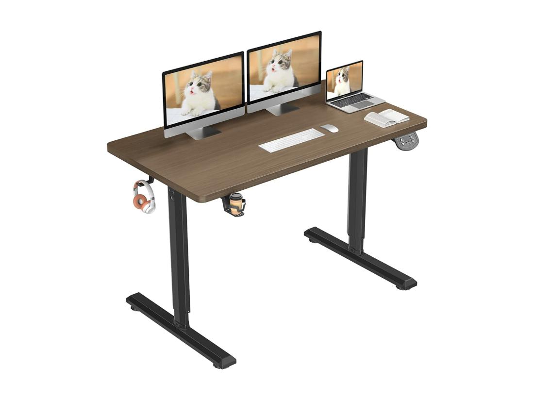 vente unique Bureau Assis Debout Electrique 110x60x71-117cm Bureau Ergonomique Standing Desk Réglable Panneau en Fibre de Carbone