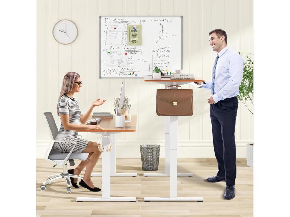 Vente Unique Bureau Assis Debout Électrique 140 X 60 Cm Bureau Électrique Réglable En Hauteur Avec Protection Anti-Collision 3 Hauteurs De Mémoire Passe-câbles Et Crochets (Naturel+Blanc)