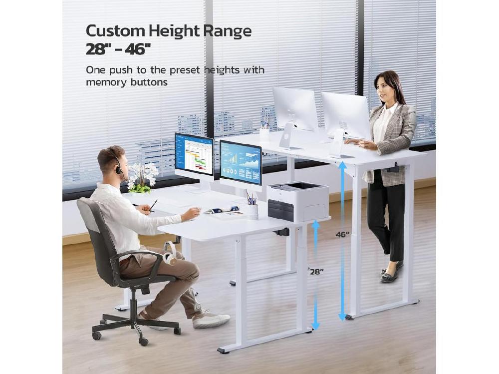 Vente Unique Bureau Assis Debout électrique Réglable En Hauteur Bureau En L à 2 Moteurs Bureau D’angle Panneau Super Stabilité 180x110x72-117cm Moderne Blanc