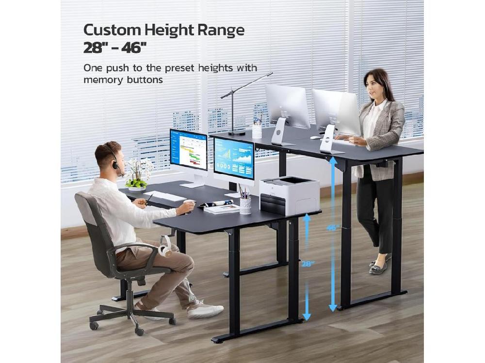 Vente Unique Bureau Assis Debout électrique Réglable En Hauteur Bureau En L à 2 Moteurs Bureau D’angle Panneau Super Stabilité 180x110x72-117cm Moderne Noir