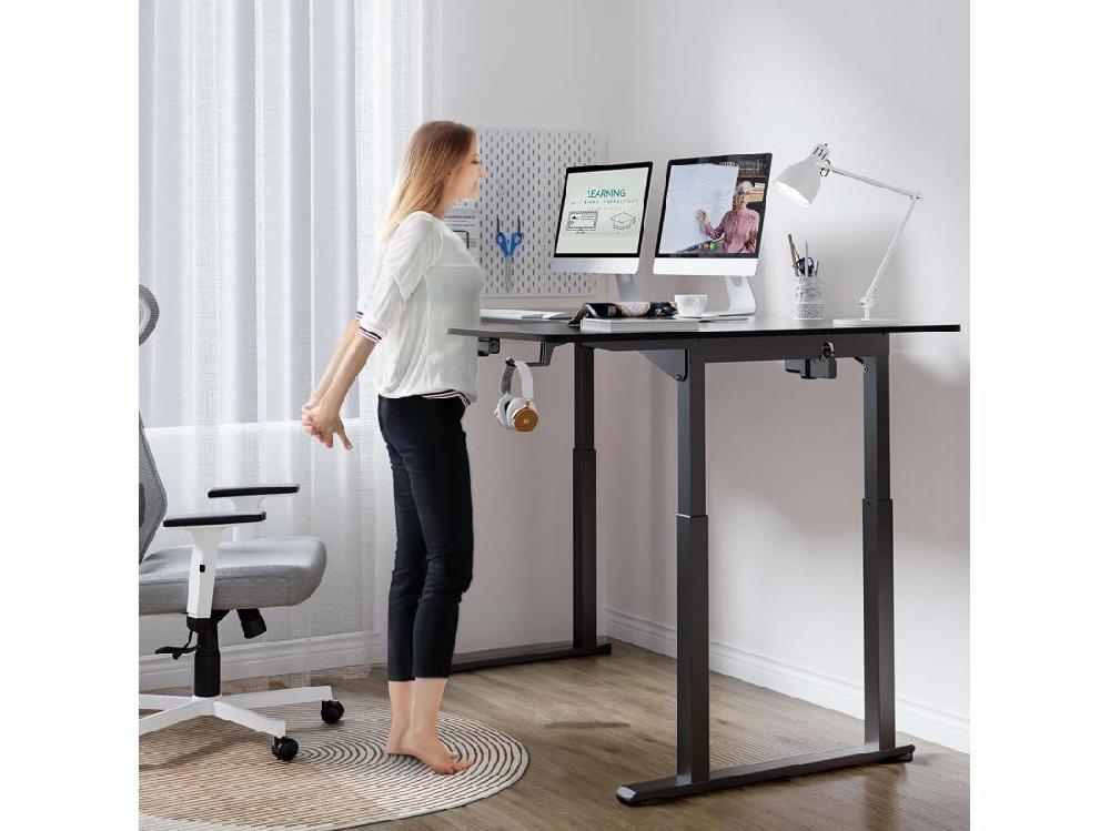 Vente Unique Bureau Assis Debout électrique Réglable En Hauteur Bureau En L à 2 Moteurs Bureau D’angle Panneau Super Stabilité 180x110x72-117cm Moderne Noir