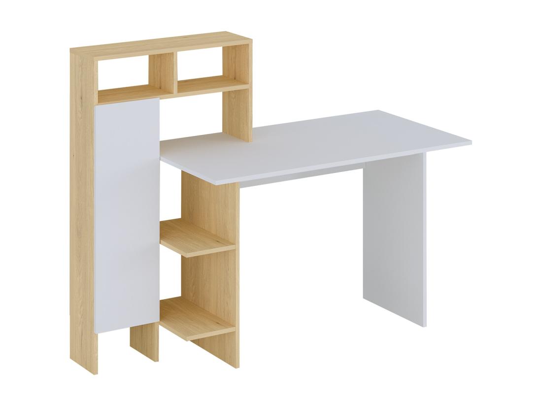 Vente Unique Bureau Avec 1 Placard Et 4 Niches - Blanc Et Naturel - MONTOLANIA