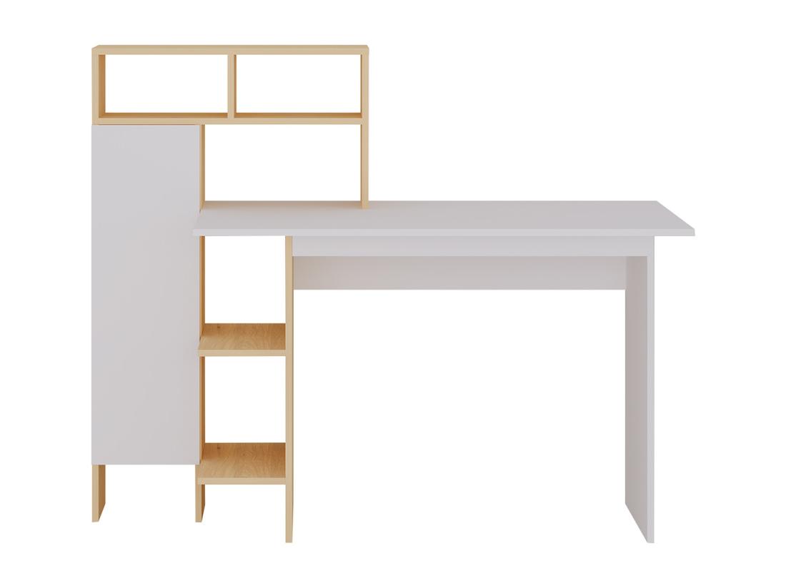 Vente Unique Bureau Avec 1 Placard Et 4 Niches - Blanc Et Naturel - MONTOLANIA