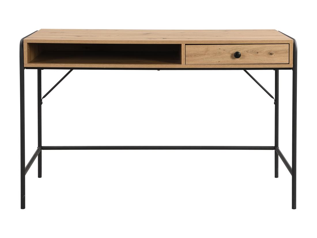 Vente Unique Bureau Avec 1 Tiroir Et 1 Niche - MDF Et Métal - Coloris : Naturel Et Noir - LAROFI