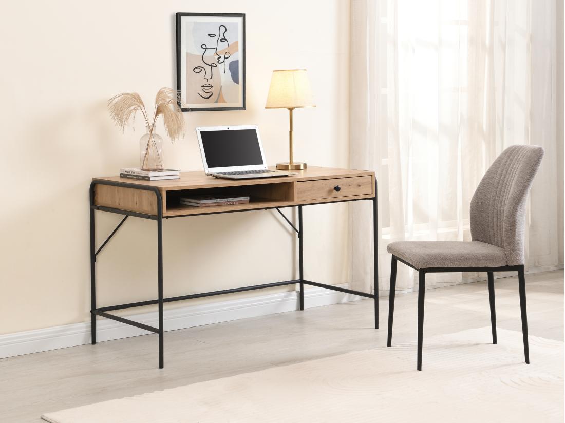 vente unique Bureau avec 1 tiroir et 1 niche - MDF et métal - Coloris : Naturel et noir - LAROFI