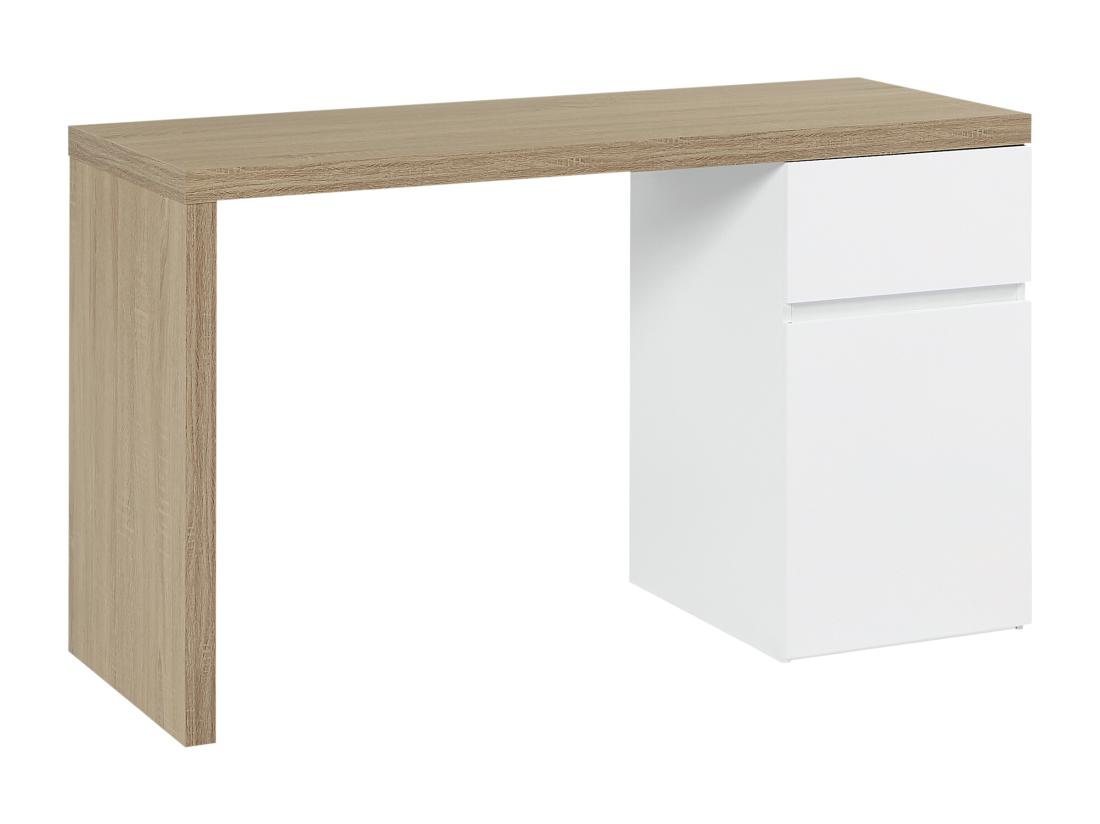 Vente Unique Bureau Avec 1 Tiroir Et 1 Placard - Coloris : Naturel Et Blanc - ACUNEZA