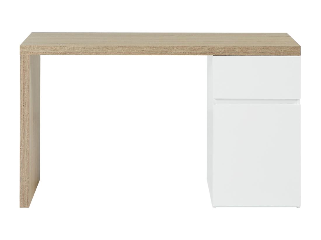 Vente Unique Bureau Avec 1 Tiroir Et 1 Placard - Coloris : Naturel Et Blanc - ACUNEZA