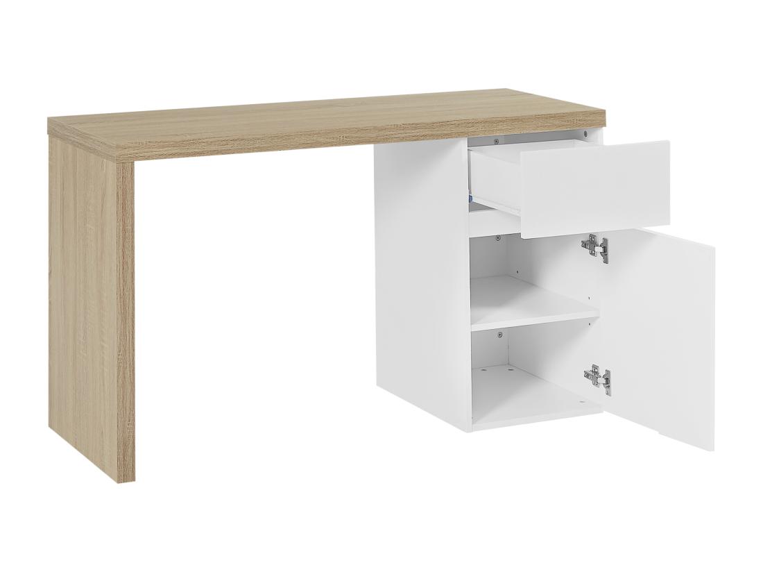 Vente Unique Bureau Avec 1 Tiroir Et 1 Placard - Coloris : Naturel Et Blanc - ACUNEZA