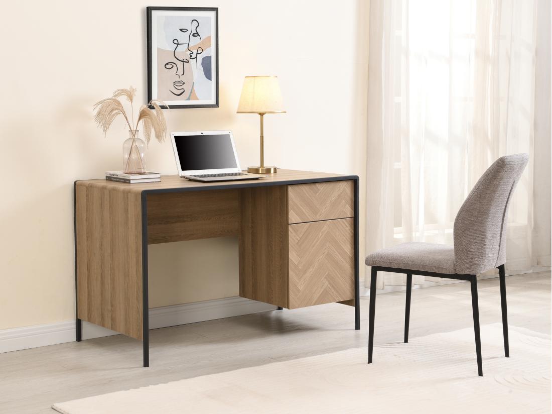 vente unique Bureau avec 1 tiroir et 1 placard - MDF et métal - Coloris : Naturel et noir - TUMACO
