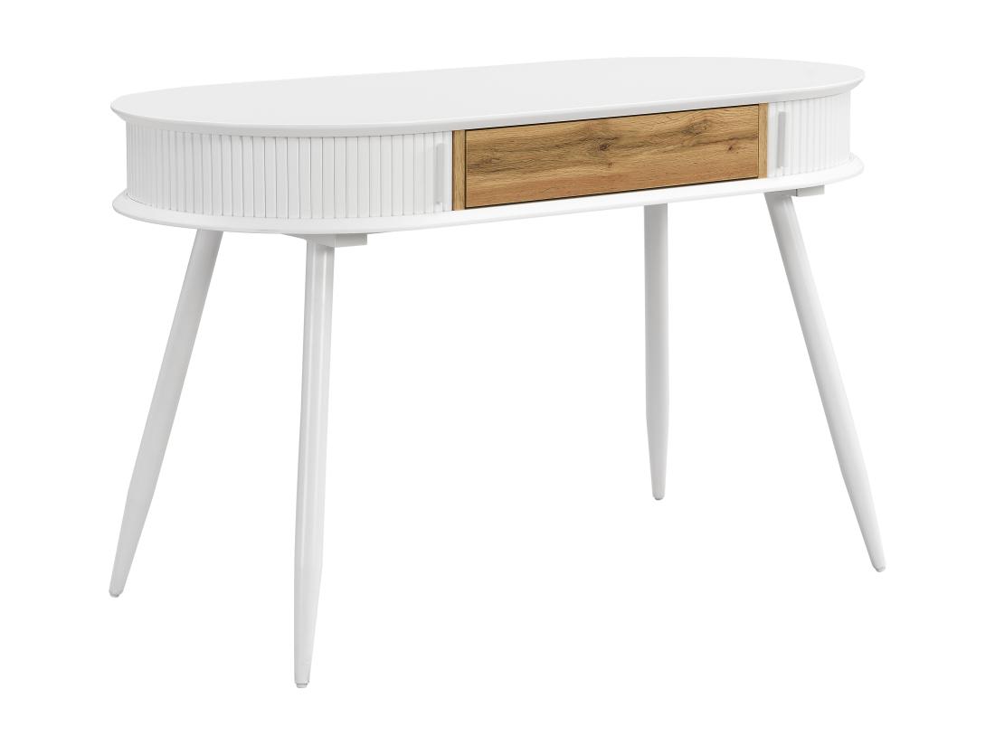 Vente Unique Bureau Avec 1 Tiroir Et 2 Portes Coulissantes - Coloris : Blanc Et Naturel - VELURANI