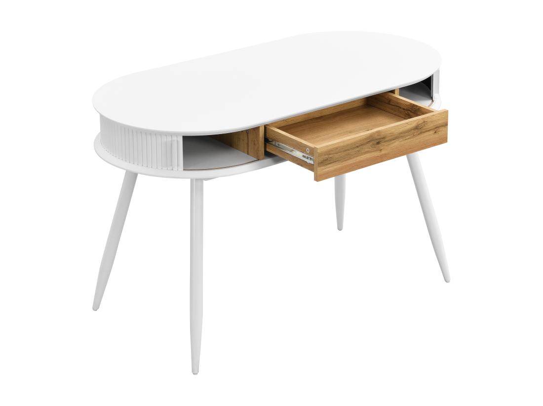 Vente Unique Bureau Avec 1 Tiroir Et 2 Portes Coulissantes - Coloris : Blanc Et Naturel - VELURANI