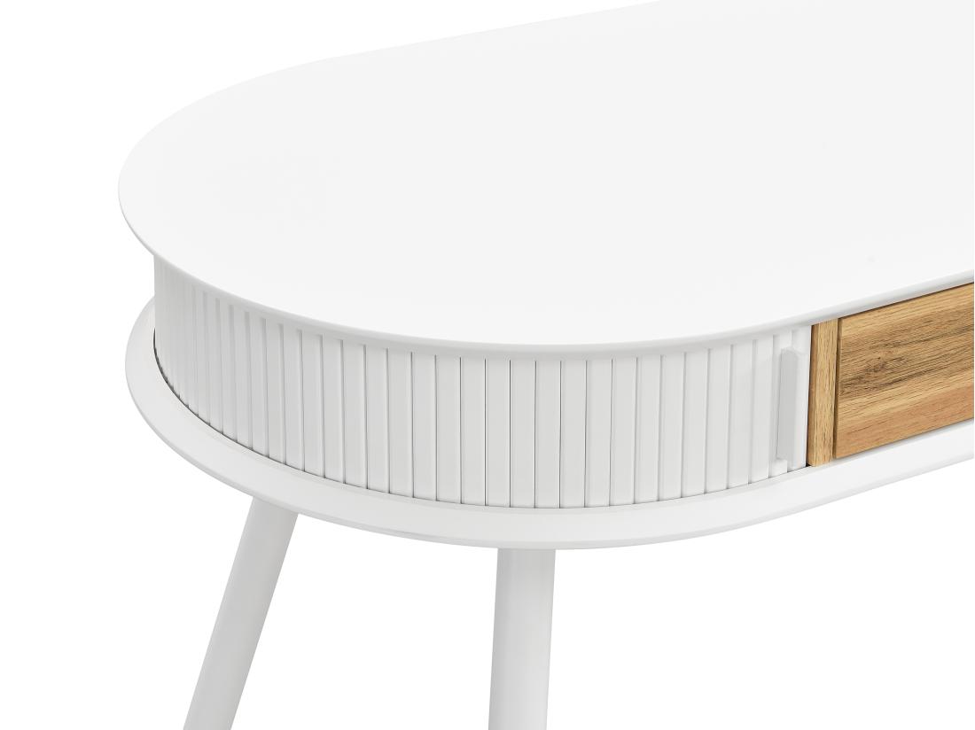 Vente Unique Bureau Avec 1 Tiroir Et 2 Portes Coulissantes - Coloris : Blanc Et Naturel - VELURANI