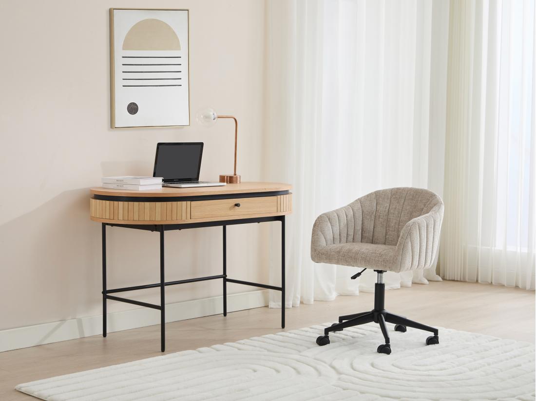 vente unique Bureau avec 1 tiroir - Placage chêne - Coloris : Naturel et noir - CARDIONA